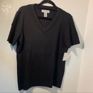 Sag Harbor Short Sleeve V-Neck Sweater Top